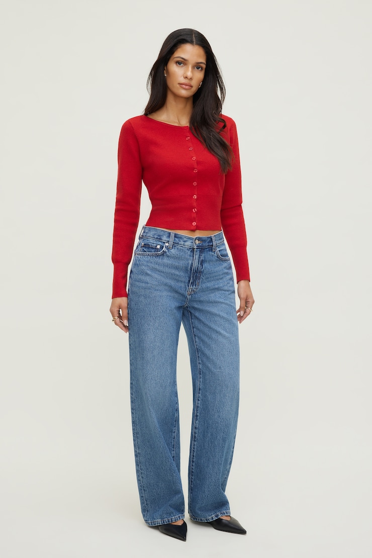 Sara Ribbed Cinch Hem Cardigan Chili Pepper Red large