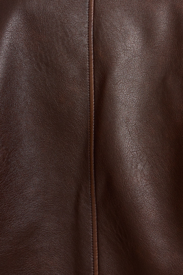 Oversized Faux Leather Worker Jacket, Washed Brown, large