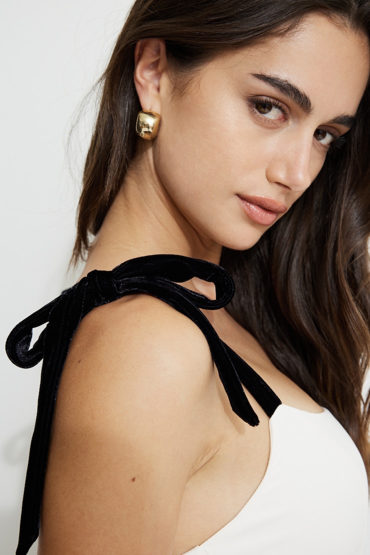 Velvet Bow Ties Cami Top Sea Salt/Jet Black large