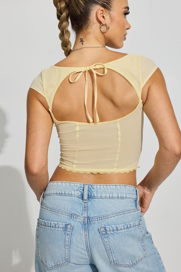 Milan Mesh Tie Back Bustier, Double Cream Yellow, large