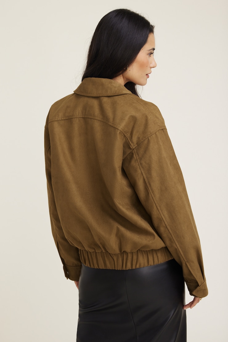 Faux Suede Coach Jacket Brown | Dynamite