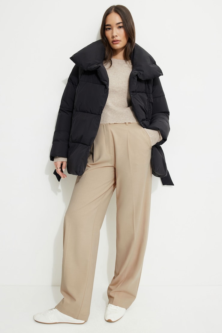 Belted Midi Puffer Jacket Jet Black large