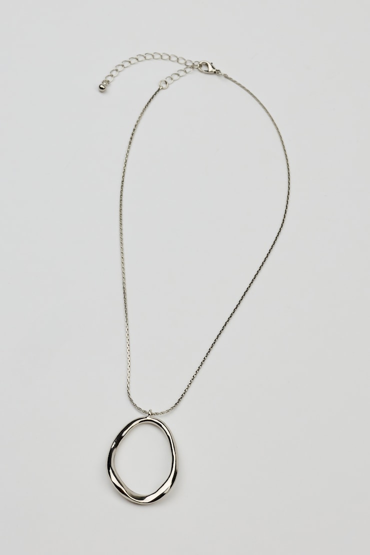 Hammered Single Oval Necklace, Silver, large