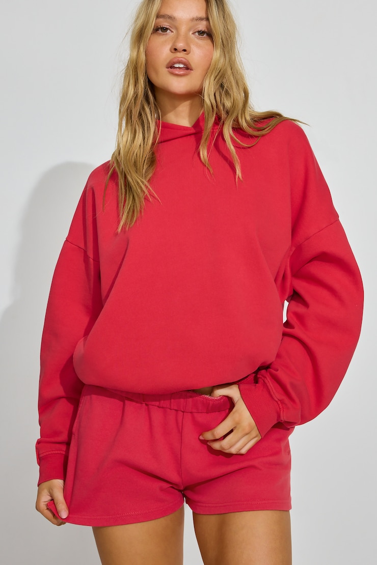 UltraFleece Hoodie, Washed Tomato Puree Red, large