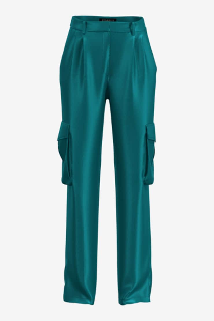 Izabel Satin Straight Leg Cargo Pants Shaded Spruce Green large