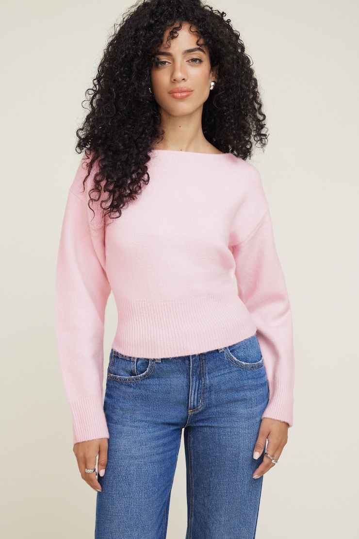 Juliet Cinched Boat Neck Sweater Parfait Pink large