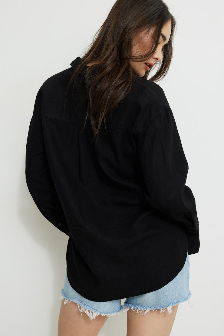 Monroe Oversized Linen Shirt Jet Black large