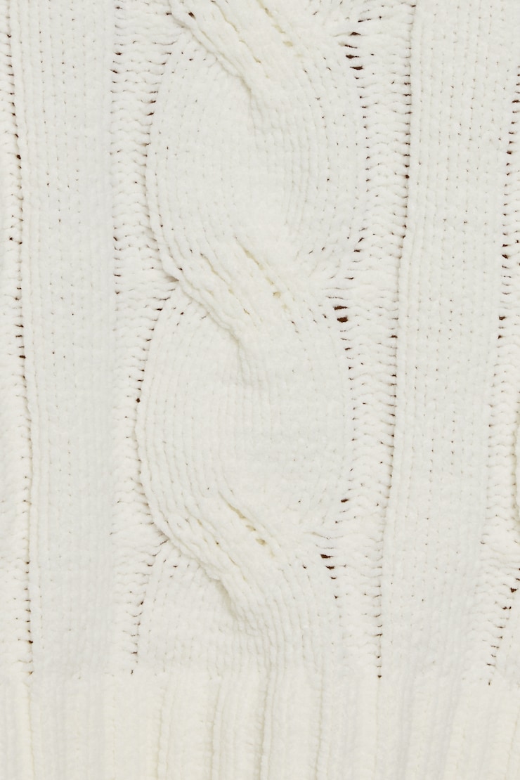 Chenille Cropped Cable Sweater, Tofu Off-White, large