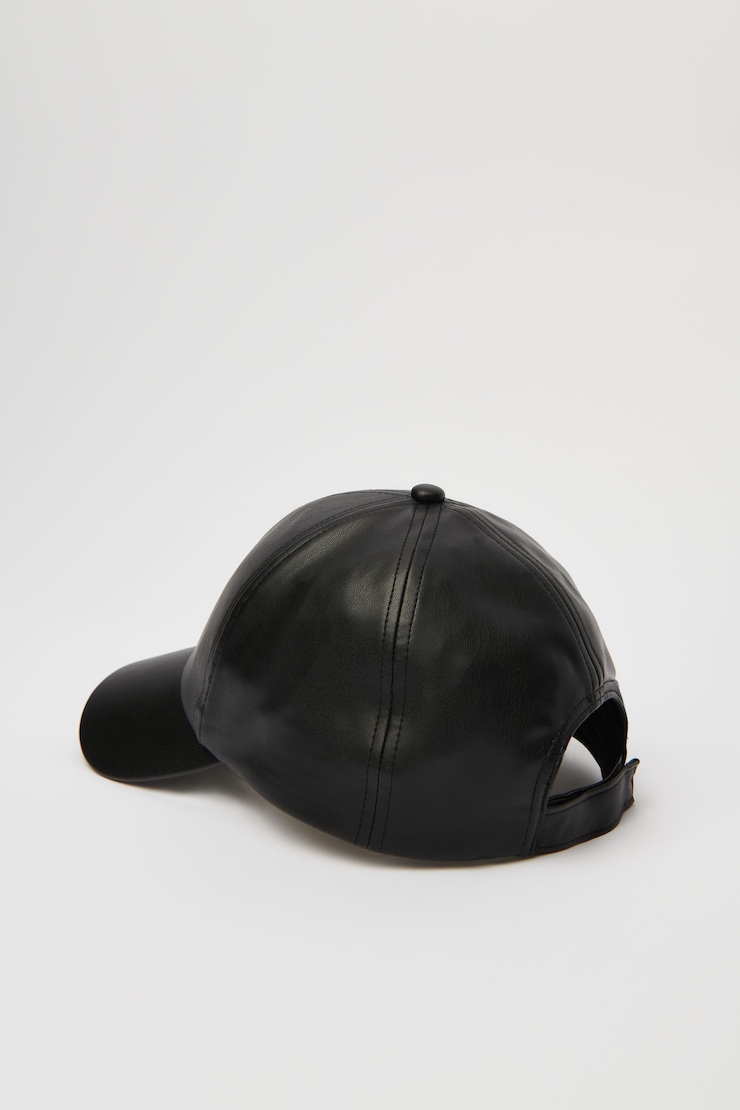 6 Panel Faux Leather Baseball Cap Jet Black large
