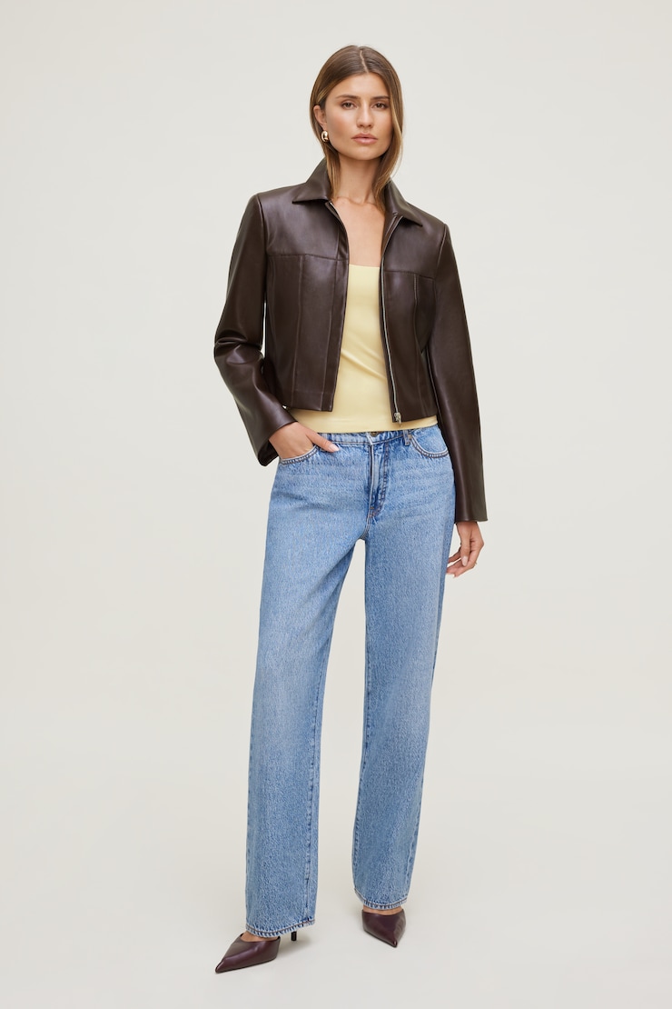 Charlotte Zip Faux Leather Blazer