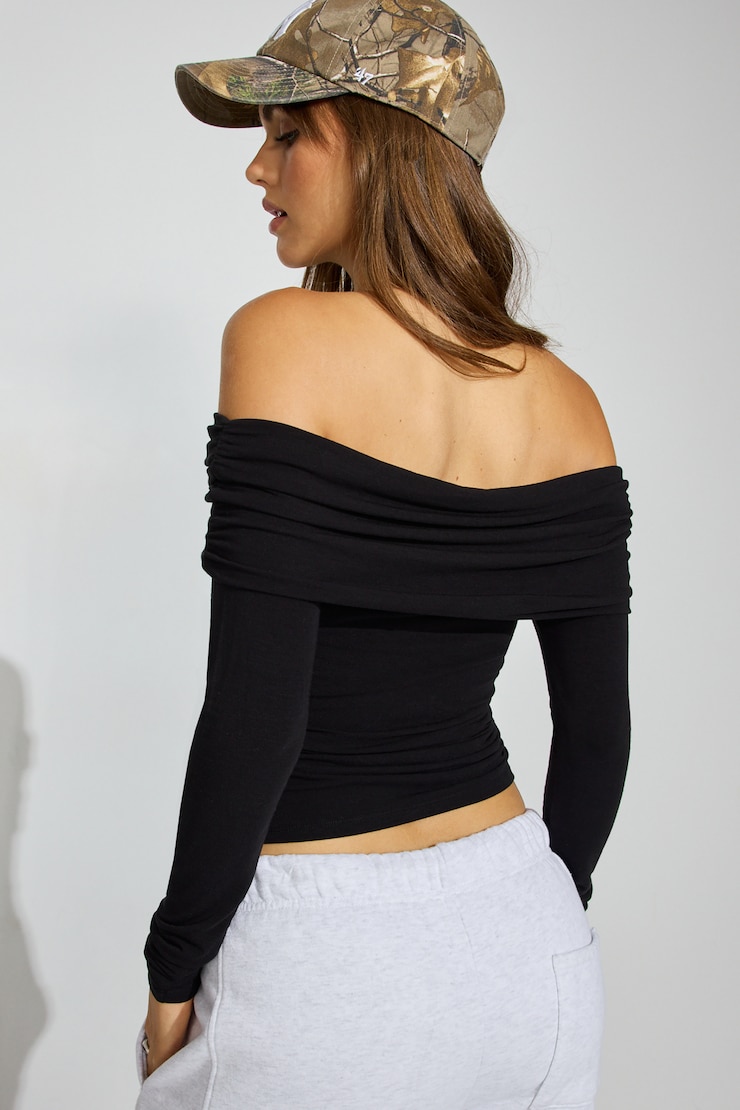 SexyCozy Off Shoulder Long Sleeve Top, Jet Black, large
