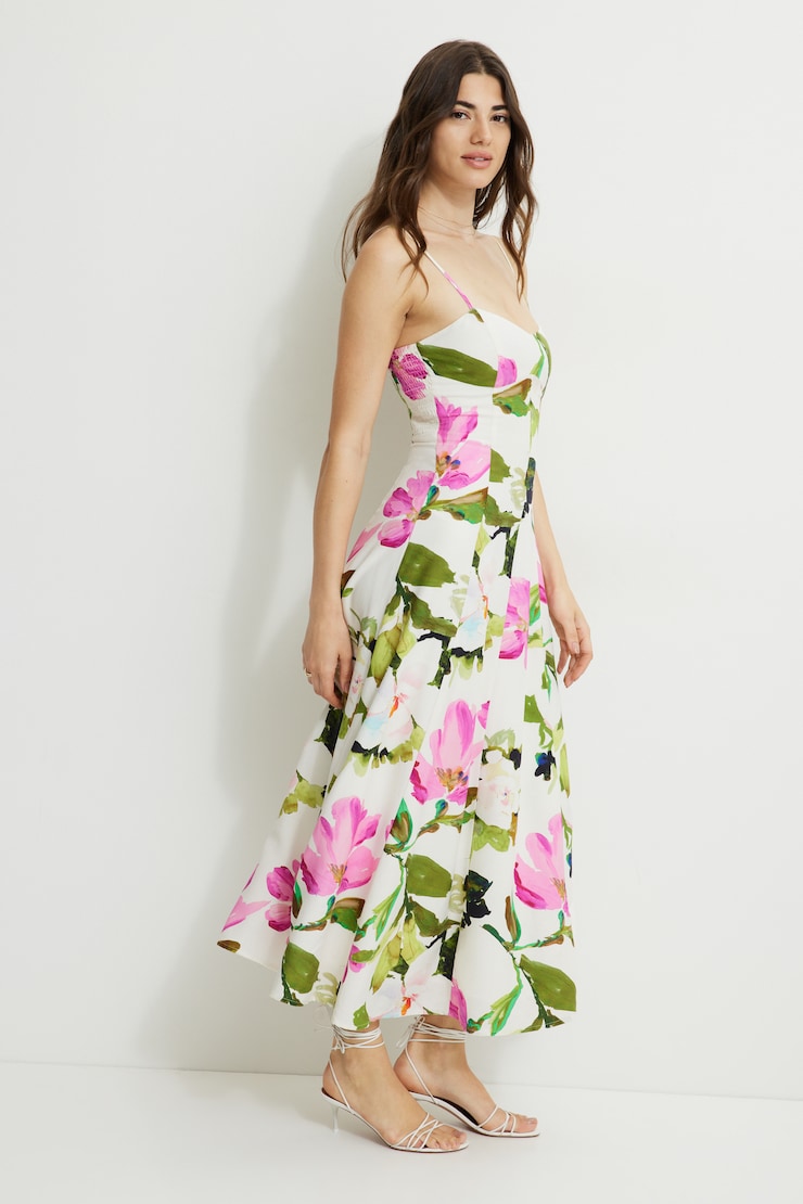 Robe maxi Belle à col en cœur Fleurs peintes large