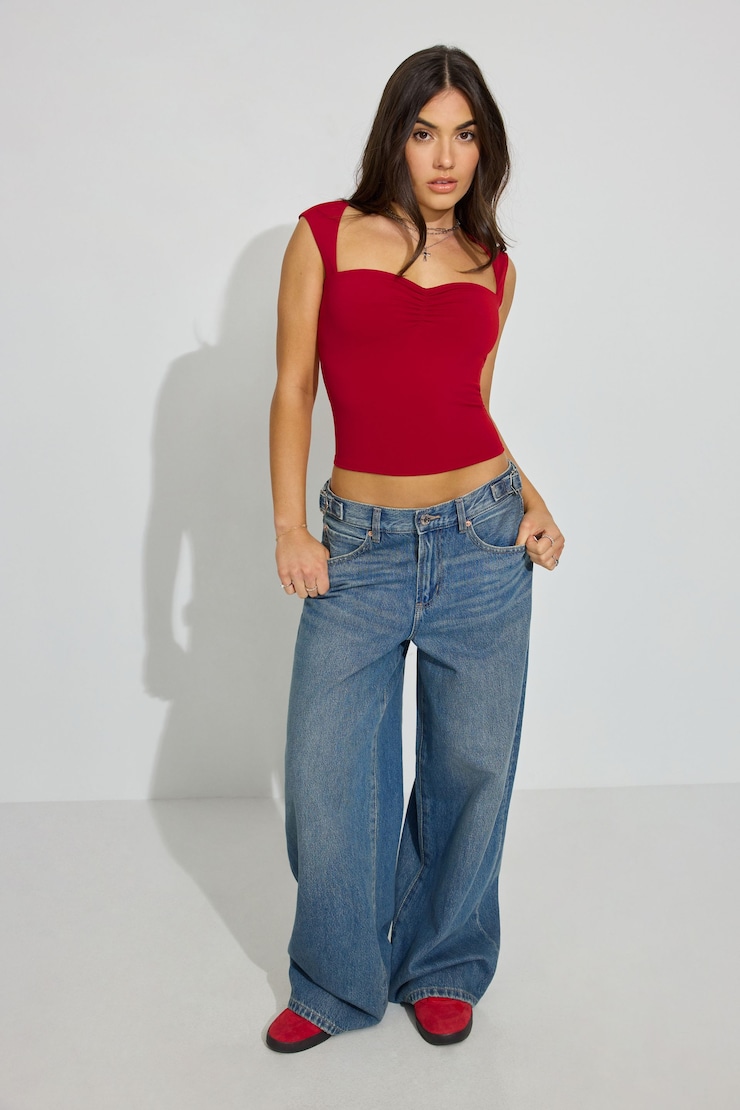 Talina Square Neck Top, Chili Pepper Red, large