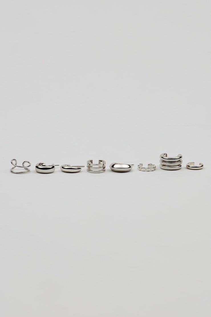 8 Pack Clean Metal Party Earrings, Silver, large