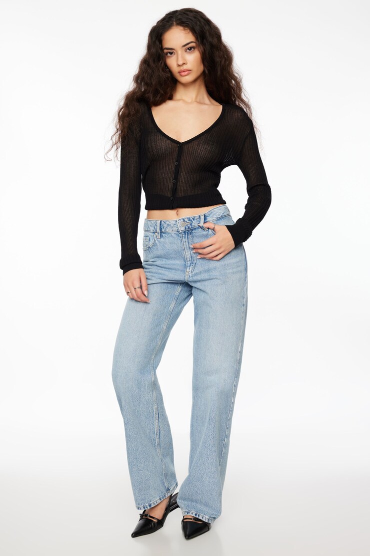 Sheer V-Neck Cardigan  Jet Black  large