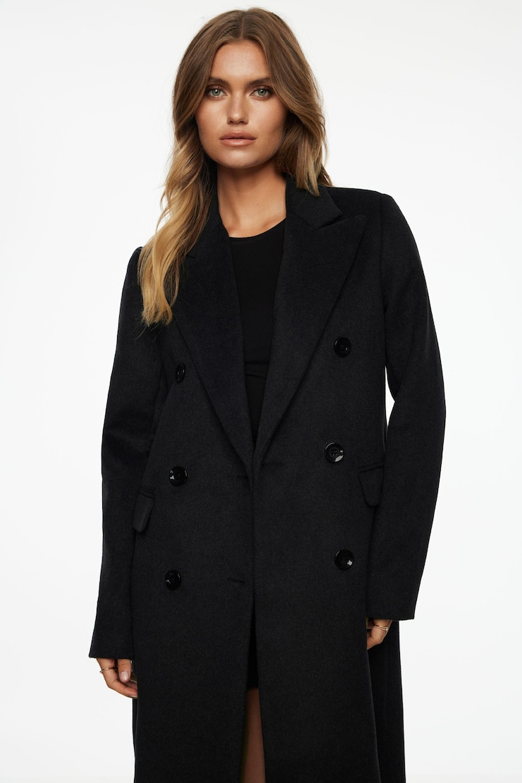 Double Breasted Wool Coat Charcoal  large