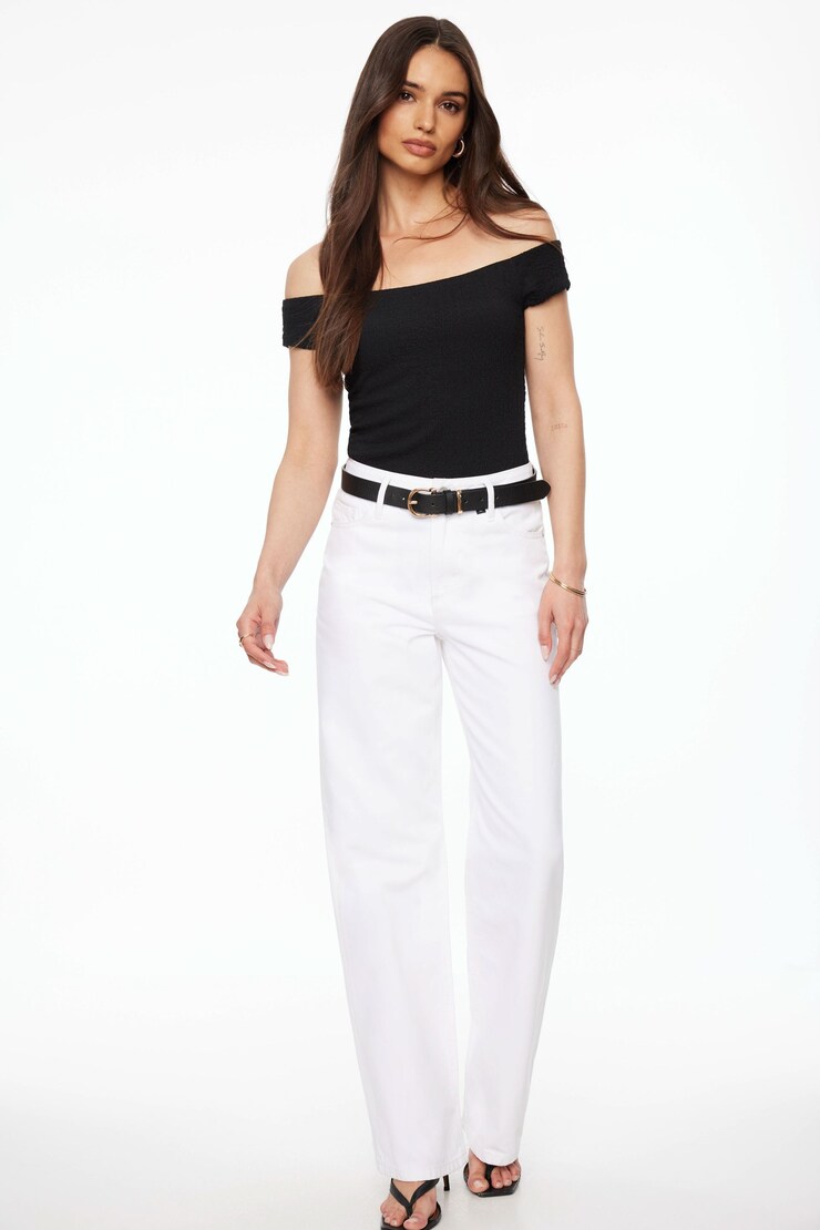 Off Shoulder Popcorn Textured Top Jet Black large