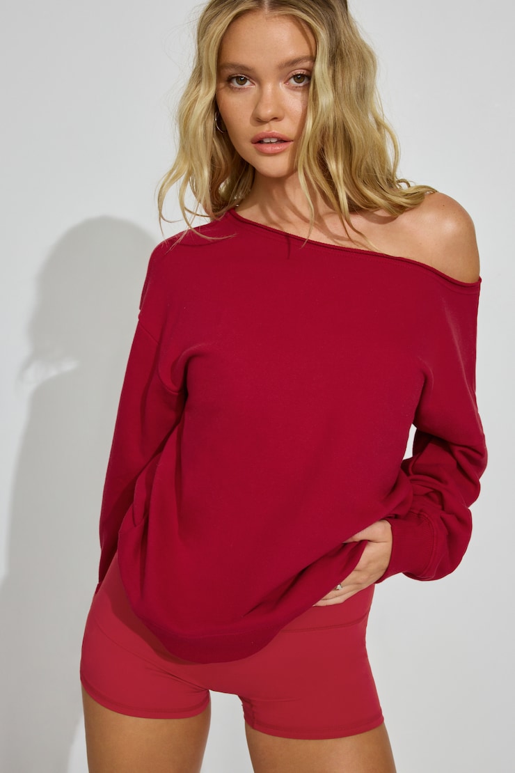 SoftTerry Off Shoulder Sweatshirt Red | Garage