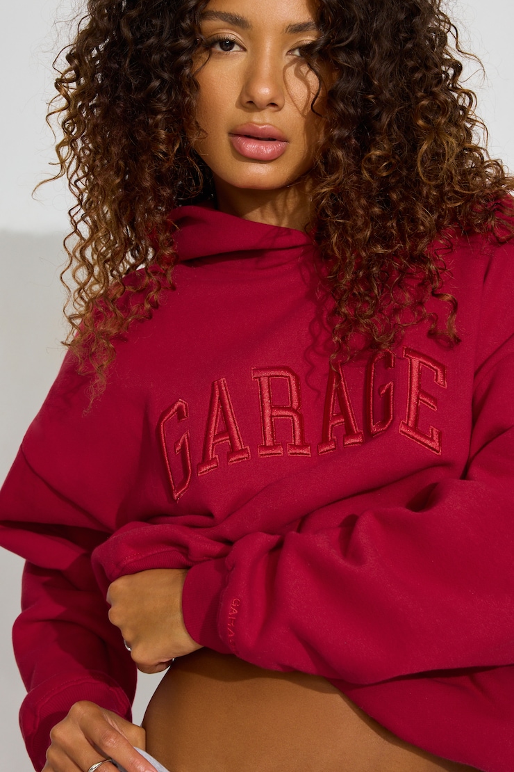 UltraFleece Hoodie, Jester Red with Red "GARAGE" Logo, large