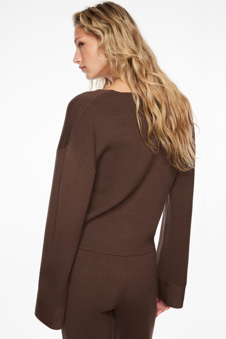Long Sleeve V Neck Sweater French Roast Brown large