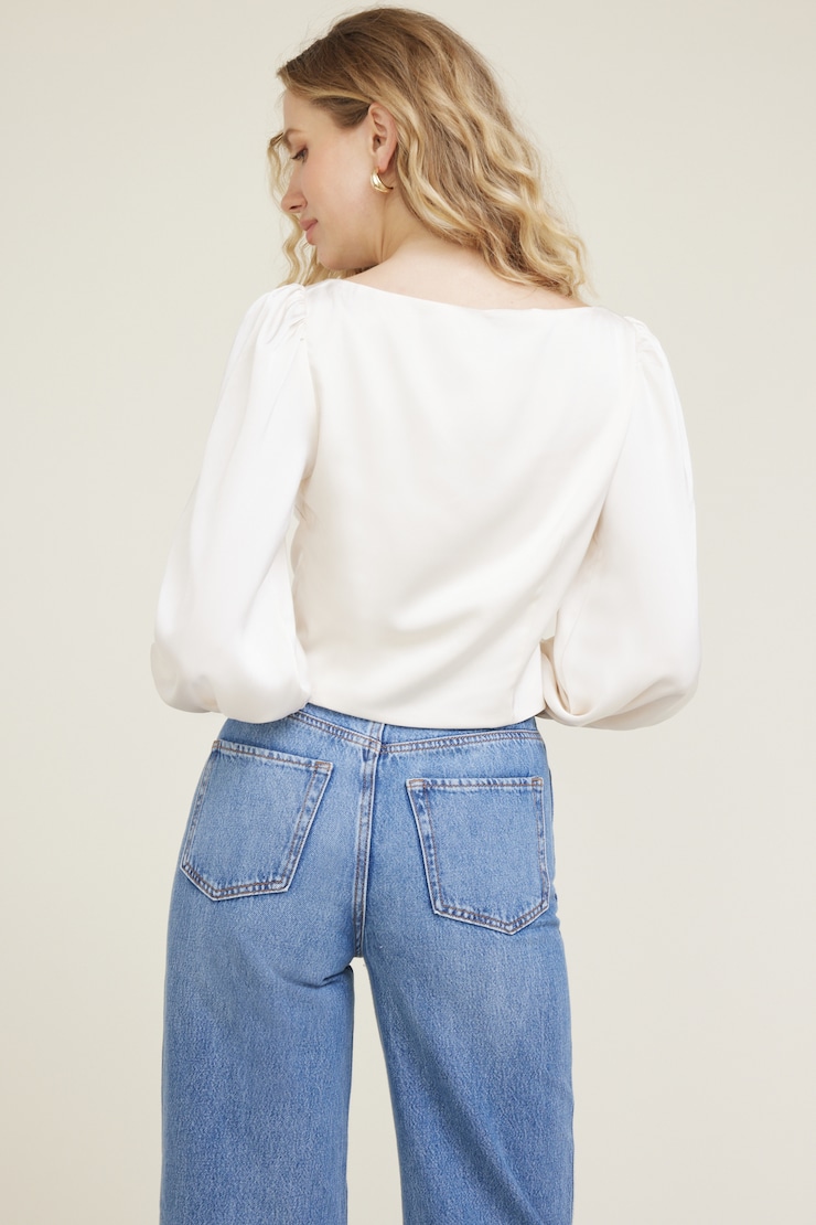 Faye Cropped Boat Neck Satin Blouse Sea Salt Off White large