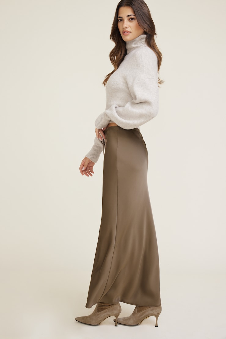 Cary Satin Slip Maxi Skirt Wild Mushroom Brown large