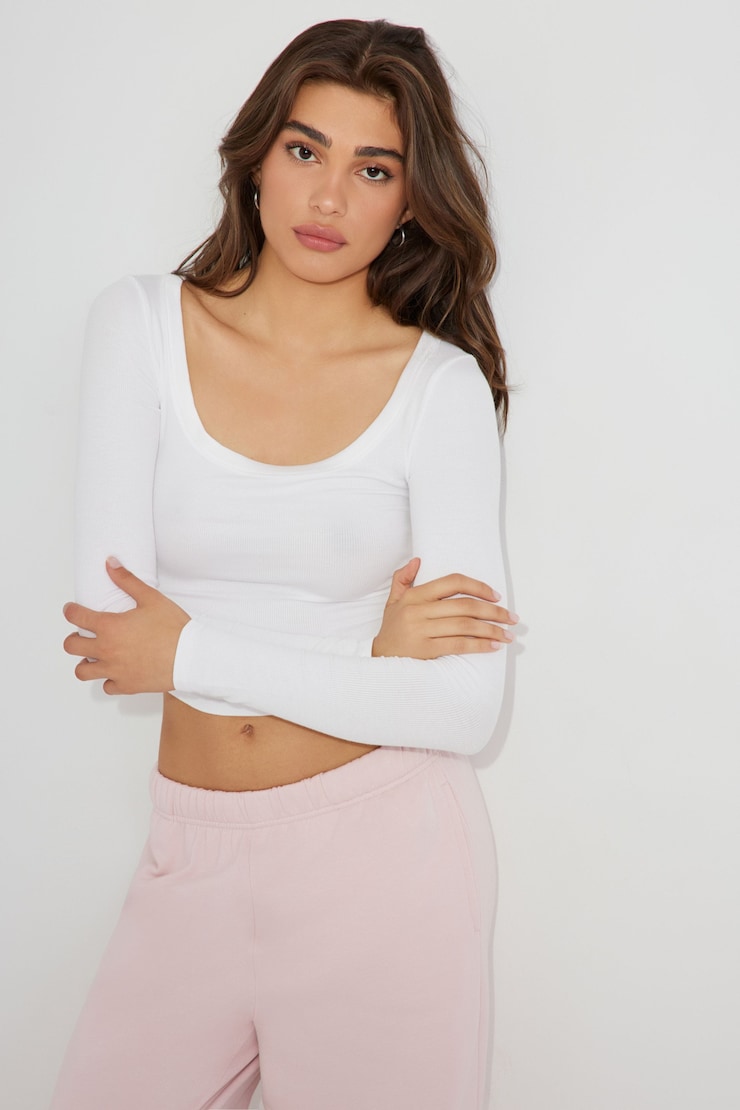 Pamela Long Sleeve Scoop Neck Top, Bright White, large