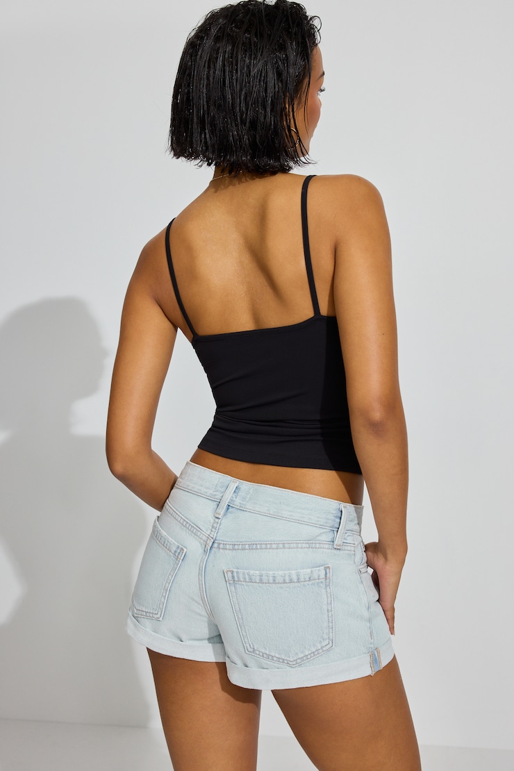 Low Rise Cuffed Denim Shorts, Tess Blue, large