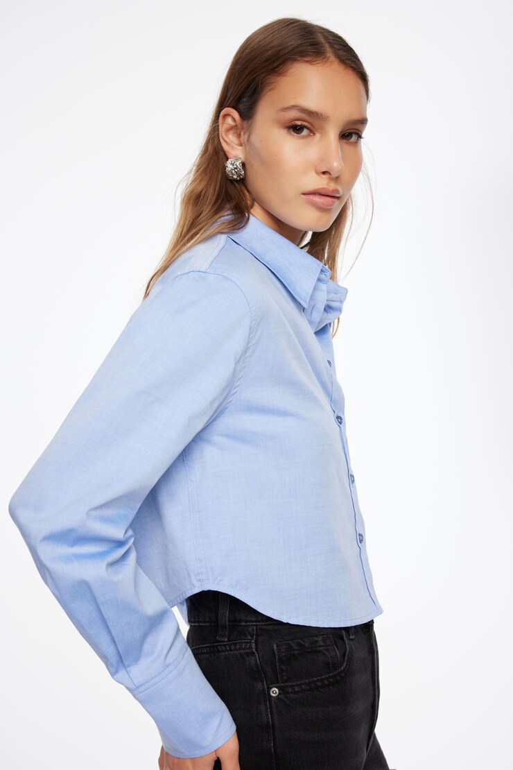 Chambray Crop Shirt Blue large