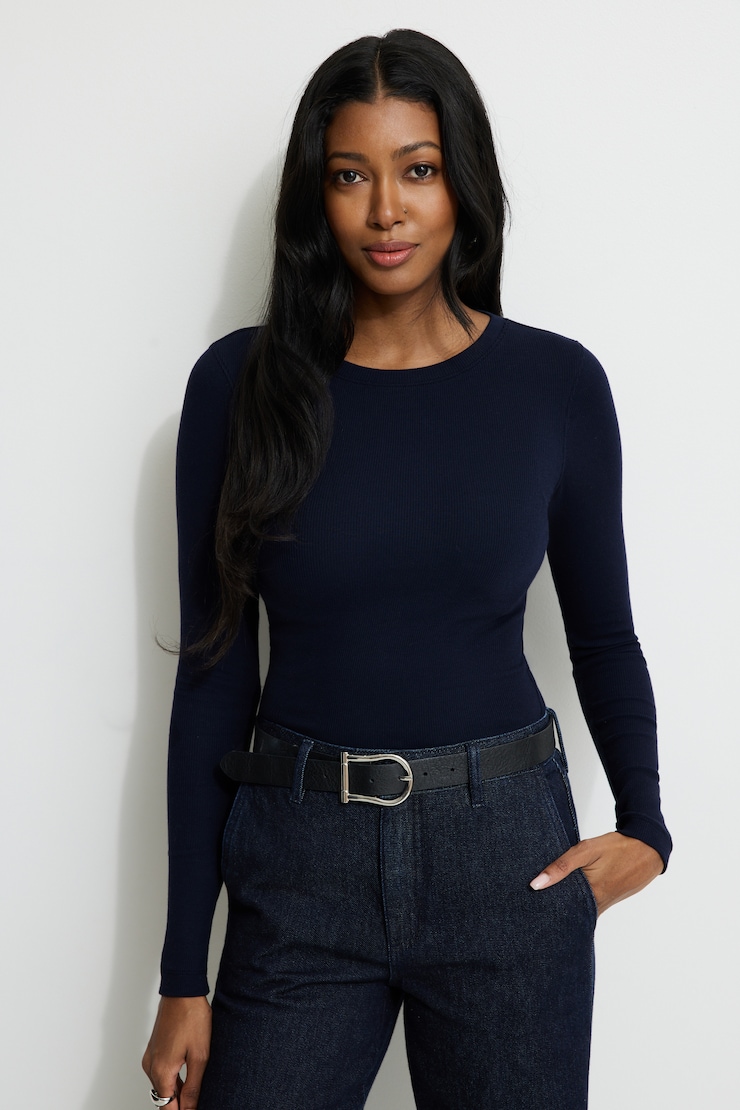 Tedi Ribbed Long Sleeve T Shirt Navy Blazer large