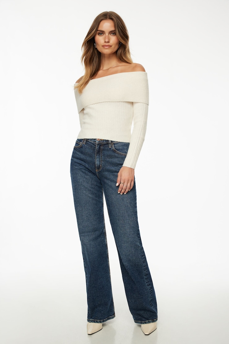 Heavenlyarn™ Laura Off Shoulder Sweater Beige | Dynamite