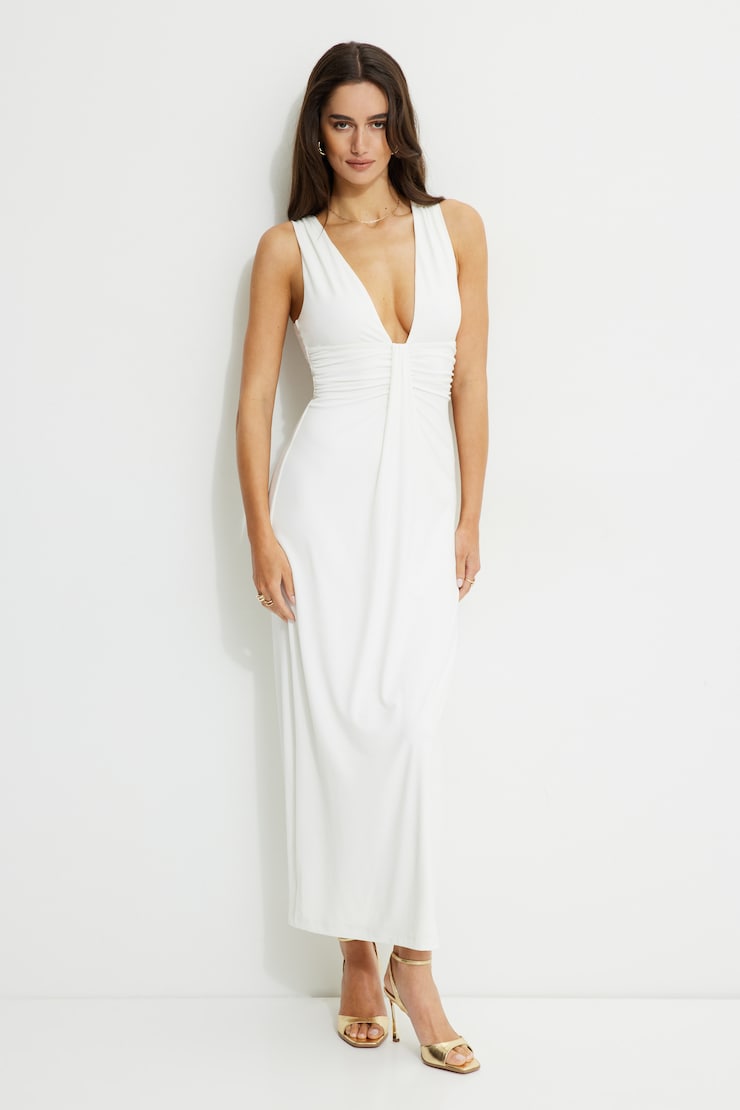 Sculpt Deep Plunge Maxi Dress Snow White large
