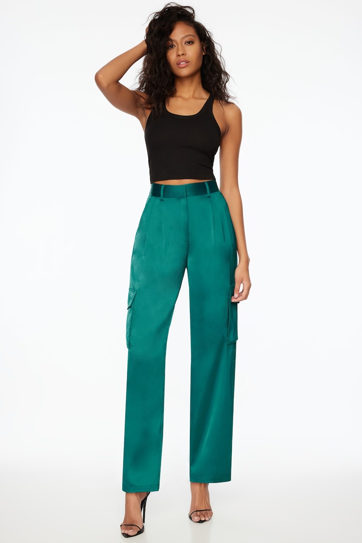 Izabel Satin Straight Leg Cargo Pants