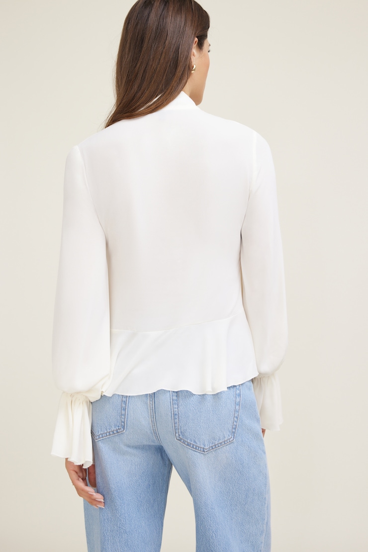 Tie Neck Crepe Blouse Sea Salt Off White large