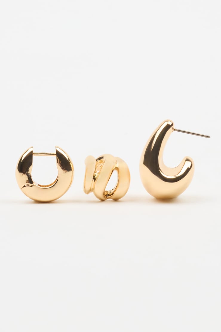 3 Pack Abstract  Earrings, Gold, large