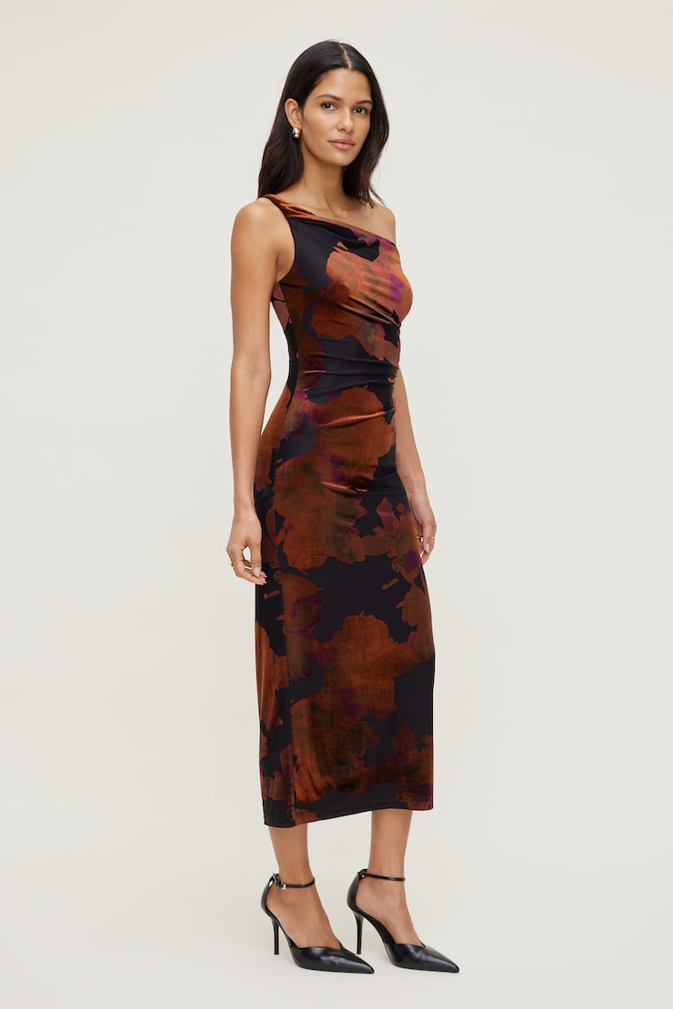 Robe maxi à effet usé Jayde Rouge à effet usé avec noir large