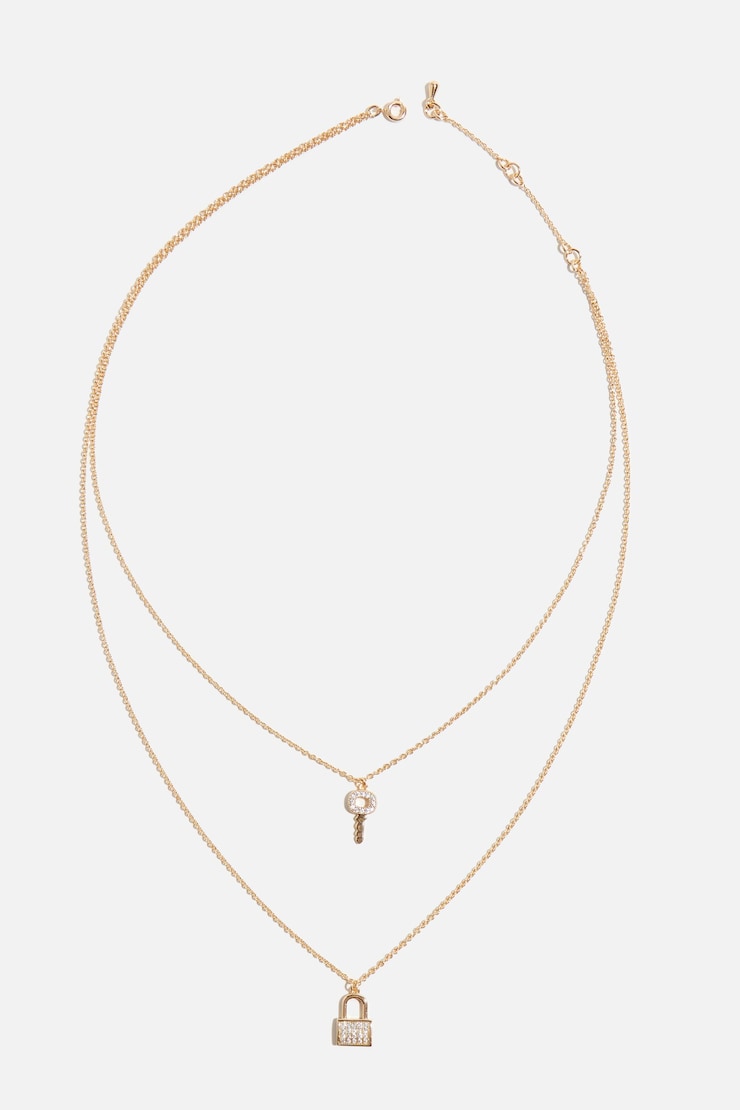 Key & Lock Pave Necklace Clear/Gold large