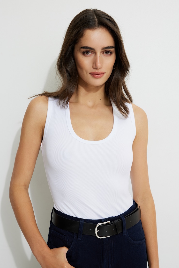 Hallie Ribbed Scoop Tank Top Bright White large