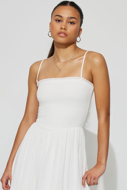Drop Waist Smocked Tube Dress White | Garage Drop Waist Smocked Tube Dress White | Garage