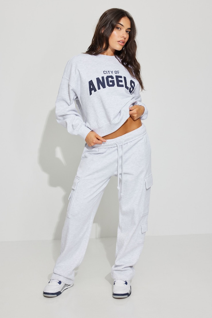 Bubble Crew Neck Sweatshirt, Spring Grey Mix with "City Of Angels" Art, large