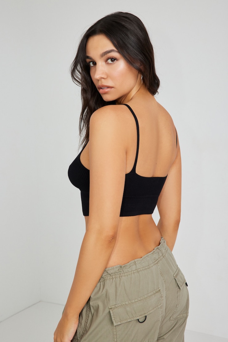Knit Bralette Top, Jet Black, large