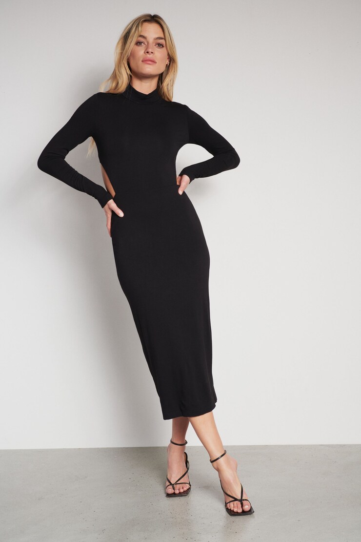 Open Back Midi Dress Jet Black large