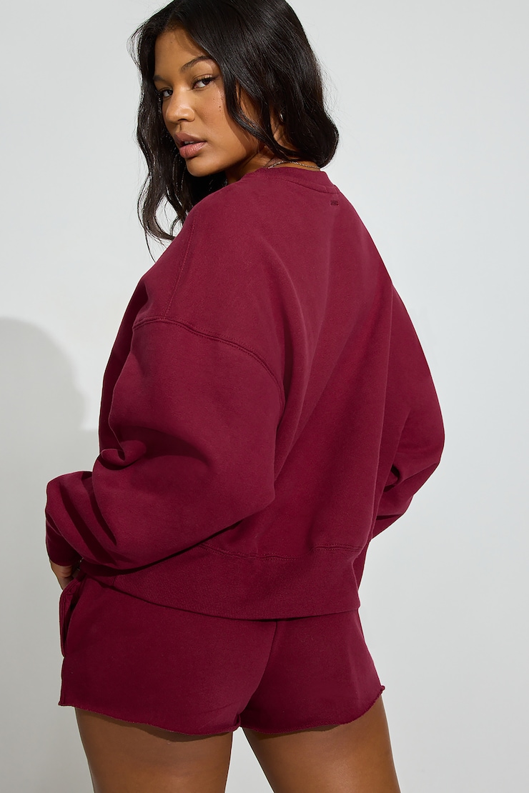 Sweatshirt volumineux à col rond en SoftTerry, Bourgogne cerise sure, large
