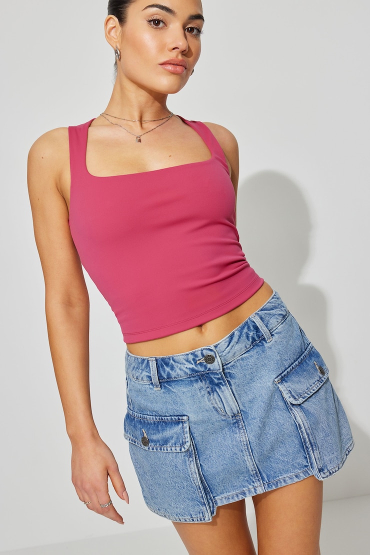 Denim Cargo Skort, Edith Blue, large