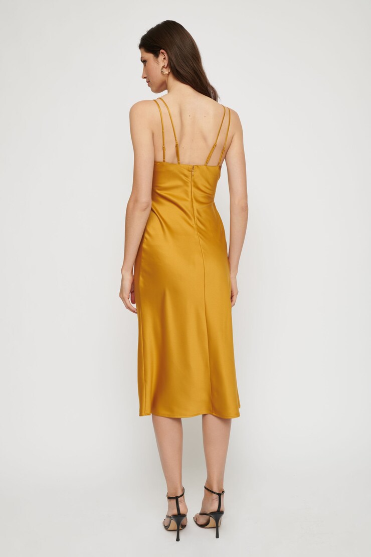 Strappy Satin Midi Dress Mustard Yellow large