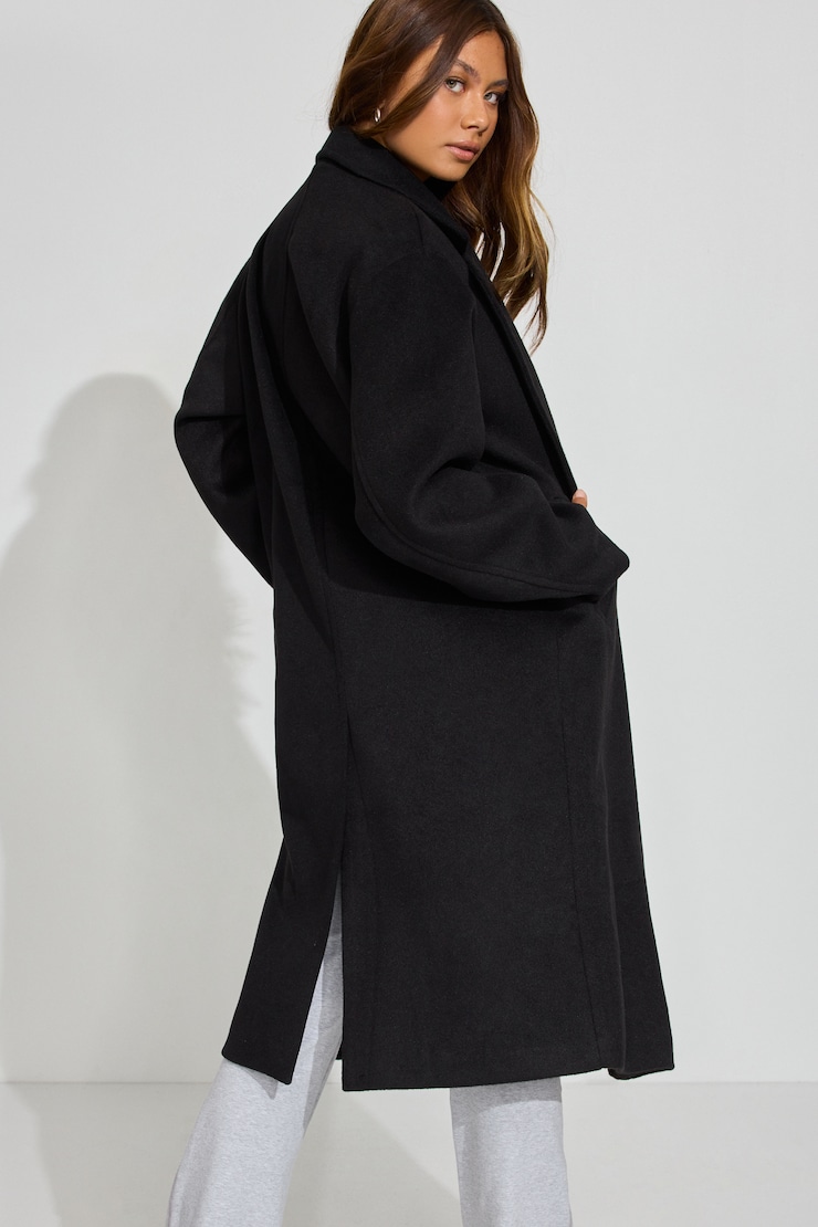 Oversized Long Felted Trench Coat Black | Garage