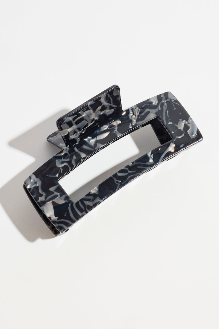 Grande pince à cheveux rectangle Noir jaspé large