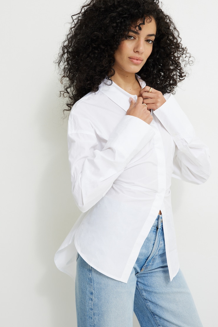Monroe Cinched Oversized Poplin Shirt Bright White large