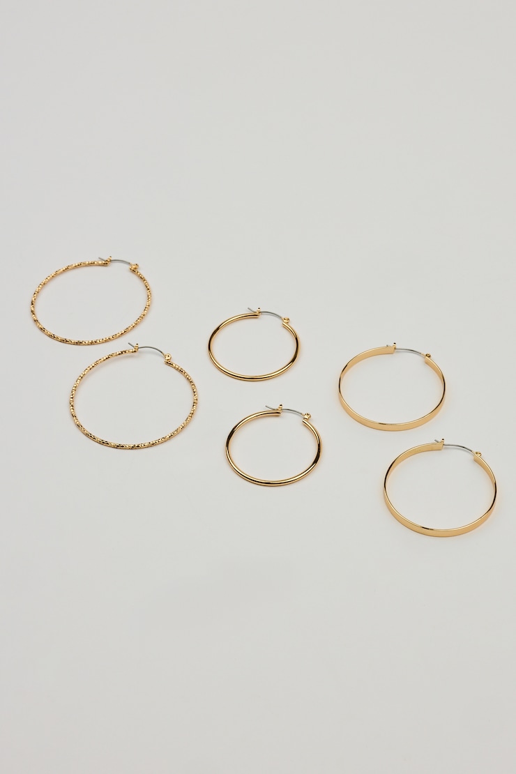 3 Pack Smooth & Textured Hoop Earrings