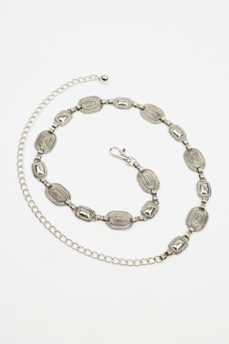 Roped Square Chain Belt, Silver, large